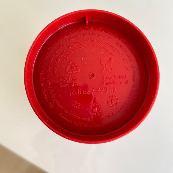 Starbucks Red Holiday Reusable Coffee Cup 16 Oz With White Lid - Picture 8 of 13
